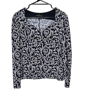 Ronni Nicole Evenings Navy Floral Square Neck Evening Blouse Size Small